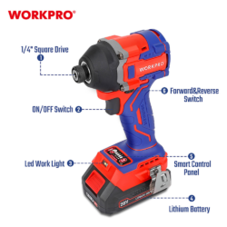 WORKPRO ΕΠΑΝΑΦΟΡΤΙΖΟΜΕΝΟ ΚΑΤΣΑΒΙΔΙ ΠΑΛΜΙΚΟ 20V-Li BL 230Nm. (1×2,0AH) WP390106 (PROFI PLUS) CASA PRACTIKA 1