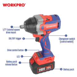 WORKPRO ΕΠΑΝΑΦΟΡΤΙΖΟΜΕΝΟ ΜΠΟΥΛΟΝΟΚΛΕΙΔΟ 20V-Li BL 850Nm SOLO WP390213 (PROFI) CASA PRACTIKA 1