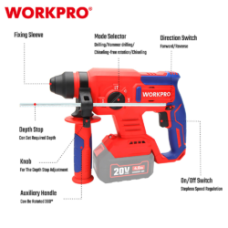 WORKPRO ΕΠΑΝΑΦΟΡΤΙΖΟΜΕΝΟ ΣΚΑΠΤΙΚΟ ΠΕΡΙΣΤΡΟΦΙΚΟ ΠΙΣΤΟΛΕΤΟ SDS PLUS 20V-Li BL SOLO WP390300 (PROFI) CASA PRACTIKA 2